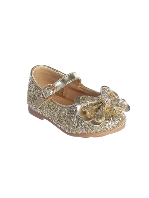Girls Shoe Style S173 - GOLD-  Girls Infant and Toddler Shoe with Rhinestone Accents