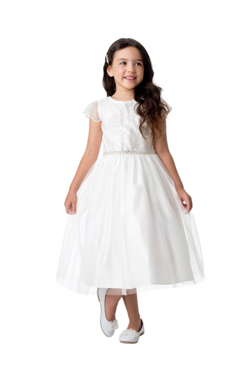 SK 898OW Off White Cap Sleeve Dress with Lace and Crystal Tulle Communion Dresses from 61 100 Flower Girl Dresses Flower Girl Dress For Less