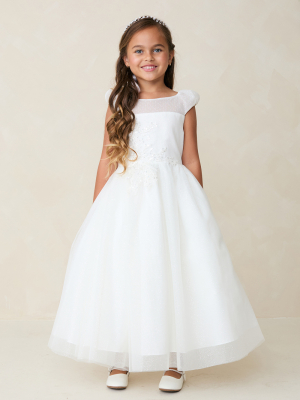 Girls Sparkling Cap Sleeve Dress with Lace Details in Choice of White or Ivory