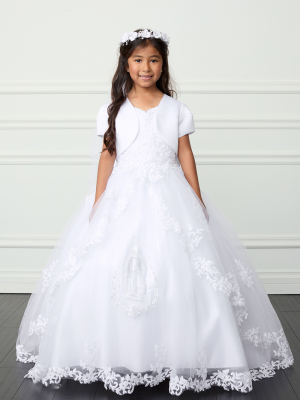 Elegant Lace Bodice Communion Dress with Split Skirt & Bolero