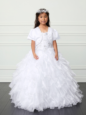 Ruffled Organza Communion Dress with Embroidered Bodice & Bolero