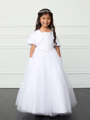 Elegant Lace & Tulle First Communion Dress with Satin Bolero