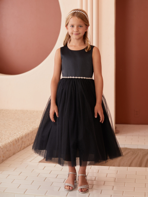 Black Dress with Satin Bodice and Tulle Skirt