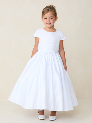 White Sequined Daisy Bodice Dress with Satin Skirt