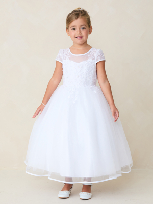 White Lace Bodice Dress with Satin Bow & Glitter Skirt