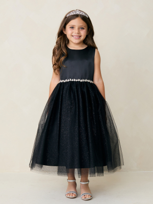 Black Satin and Glitter Tulle Dress