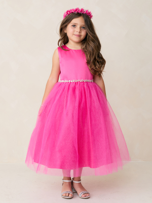 Fuchsia Satin and Glitter Tulle Dress