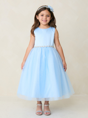 Sky Blue Satin and Glitter Tulle Dress