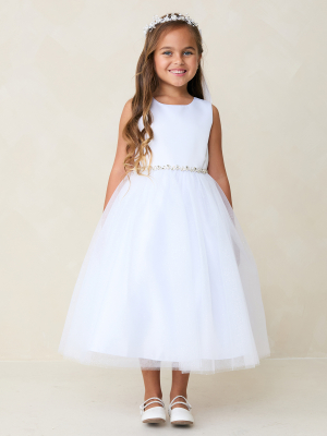 White Satin and Glitter Tulle Dress