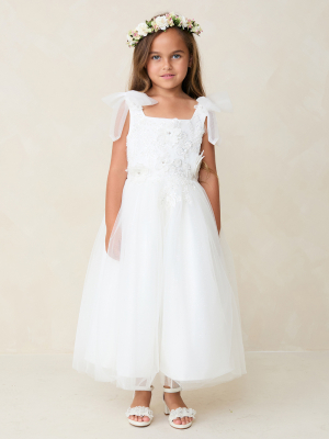 Ivory Lace Bodice Dress with Removable Shoulder Bows