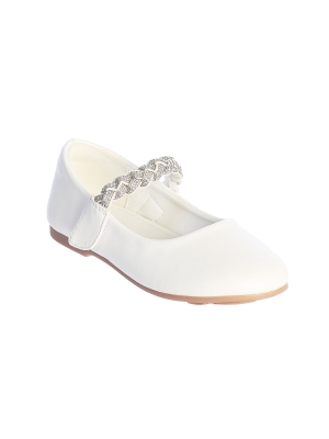 Girls Shoe Style S169 - White Matte Shoe with Braided Rhinestone Strap