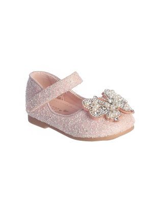 Baby Girl Pink Glitter Butterfly Shoe with Velcro Strap