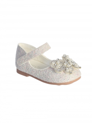 Baby Girl White Glitter Butterfly Shoe with Velcro Strap