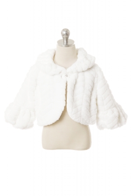 Teter Warm Glamorous Faux Fur Jacket for Little Girls Communion Flower Girls Off-White / 10