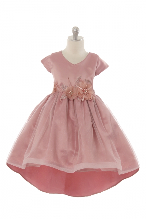 CK_401RO - Girls Dress Style - 401 Stunning Short Sleeve Satin Dress with  Flower Details in Choice of Color - See All Dresses - Flower Girl Dresses - Flower  Girl Dress For Less