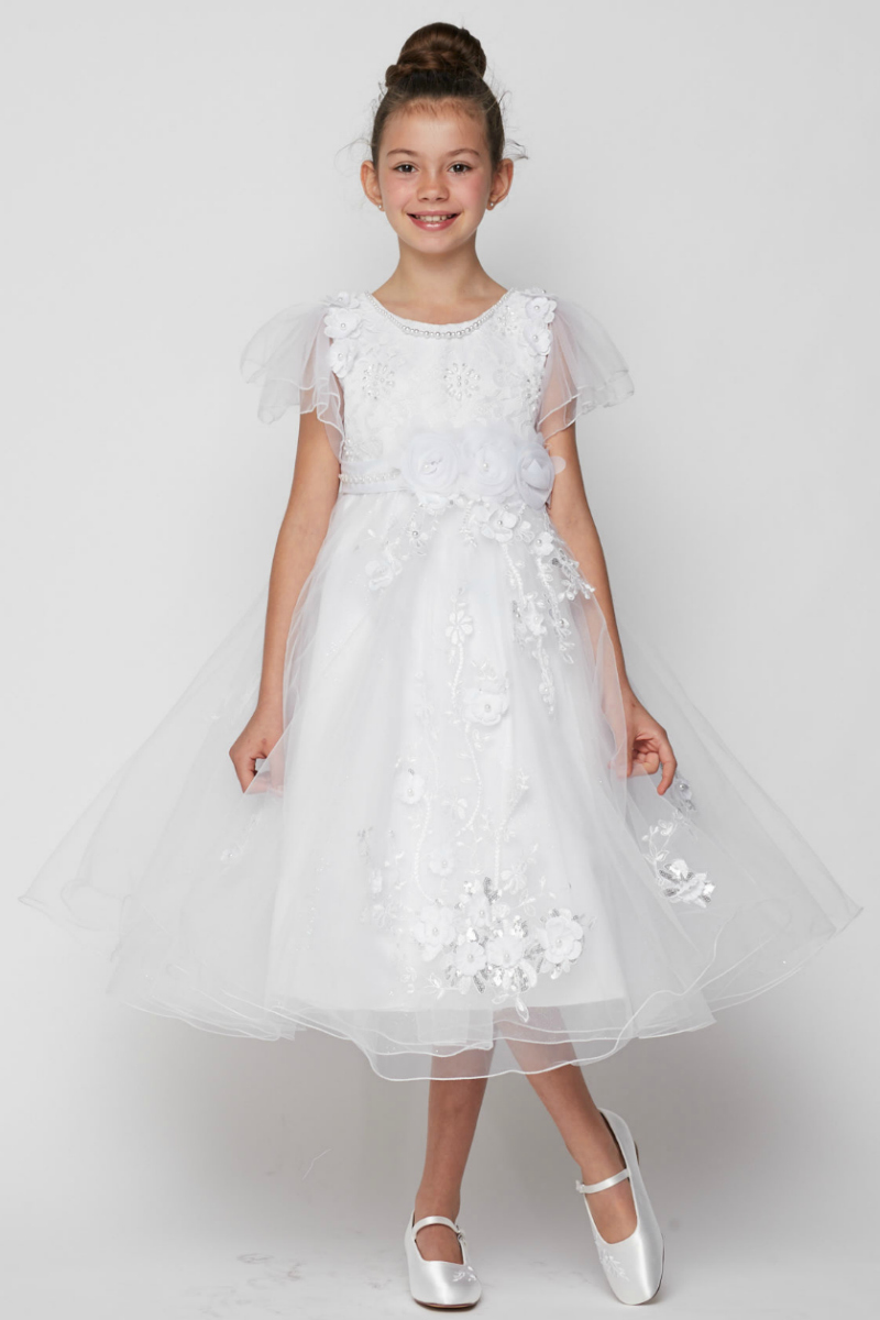 CC_2905 - Girls Dress Style 2905 - WHITE Short Sleeved Embellished