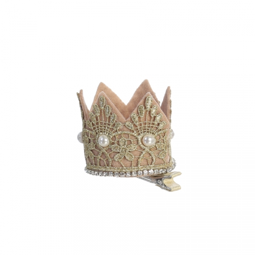 DE A104GD Adorable Gold Birthday Princess Lace Crown Hair Clip