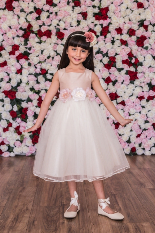 KD 428 RO Sleeveless Rose Satin Tulle Dress with Rose Waist Sizes 0 Months 24 Months Flower Girl Dresses Flower Girl Dress For Less