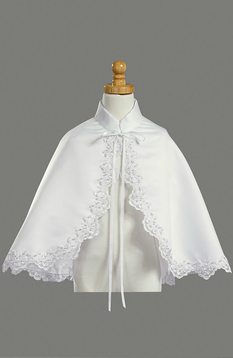 Girls Satin Cape with Lace Trim Style 1063- WHITE
