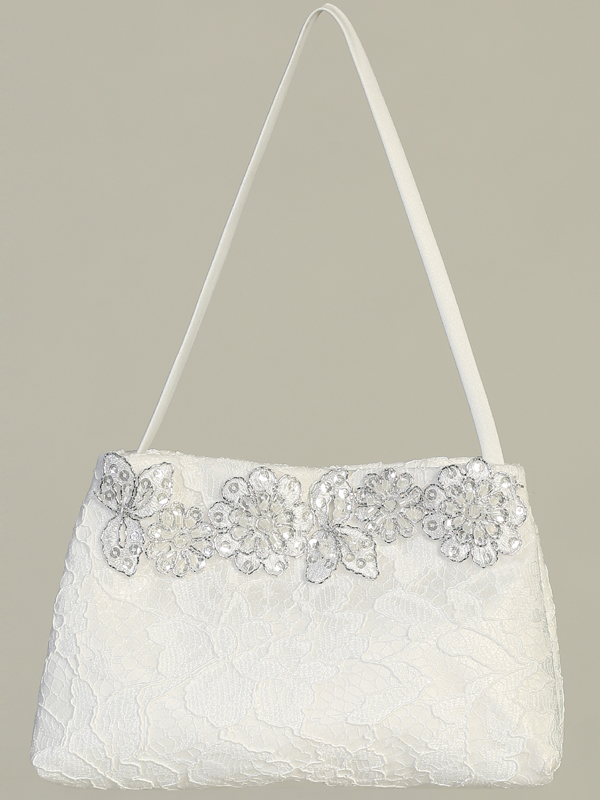 Lace Communion Purse with Silver Floral Trim - Style CP25