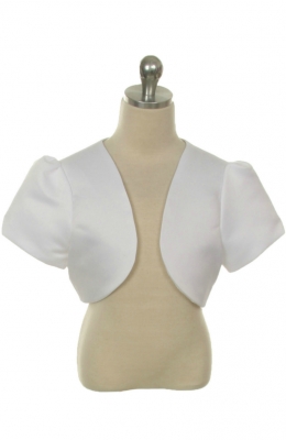 Girls Jacket Style J001 -  WHITE Short Sleeve Satin Bolero