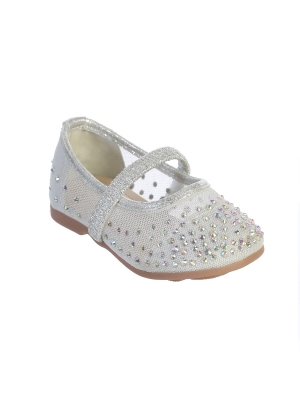 Girls Shoe Style S135 - Infant Mesh Flats with Rhinestone Details and Elastic Strap in Choice of Col