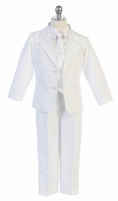 Boys Baptism and Christening Suit Style 4014 - WHITE 5 Piece Mi Bautizo with Angel Maria or Cross