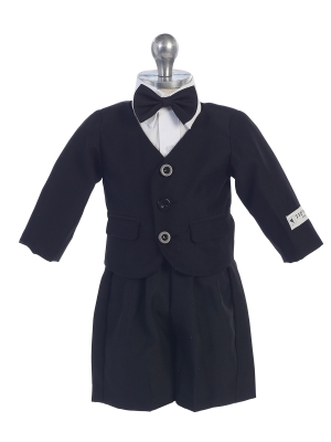 Boys Baptism and Christening Outfit Style 4044- Page Boy Outfit Set with Suspenders Inside in Black