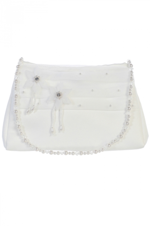 Amazon.com: Flower Girl Gifts White Satin Embroided Deluxe Snap Purse with  Padded Handles, 9 Inch : Toys & Games