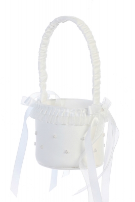 Flower Girl Basket Style BK1-  Ivory with Scattered Pearls