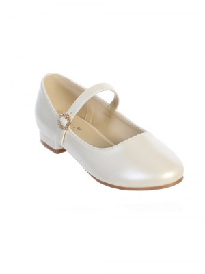 Girls Mary Jane Shoe with Mini Heel and Strap in Ivory