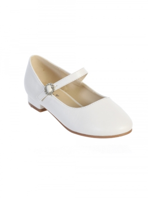 Girls Mary Jane Shoe with Mini Heel and Strap in White