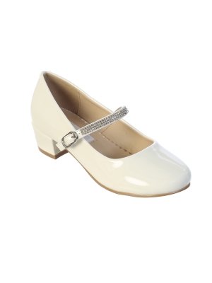 Girls Shoe Style 134 - Heeled Patent Shoe with Adorable Rhinestone Strap