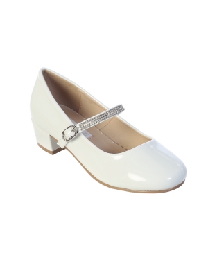 Girls Shoe Style 134 - Heeled Patent Shoe with Adorable Rhinestone Strap