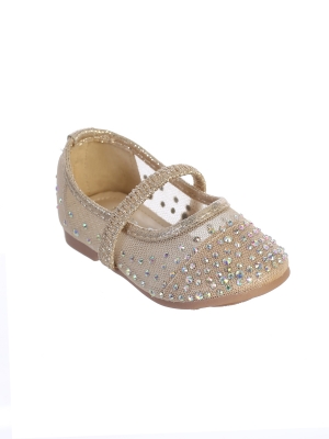 Girls Shoe Style S135 - Infant Mesh Flats with Rhinestone Details and Elastic Strap in Choice of Col