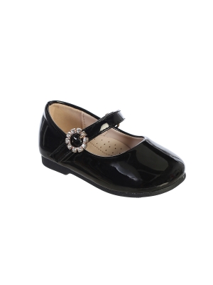 Girls Shoe Style S141 - Infant Patent Shoe with Rhinestone Buckle in Black