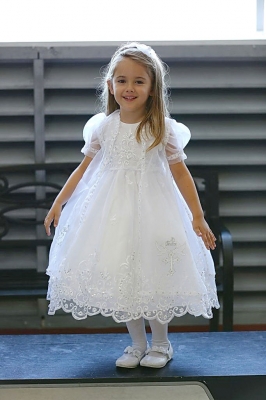 Satin Dress Beaded Short Sleeves Baby Dress 18 Months / White