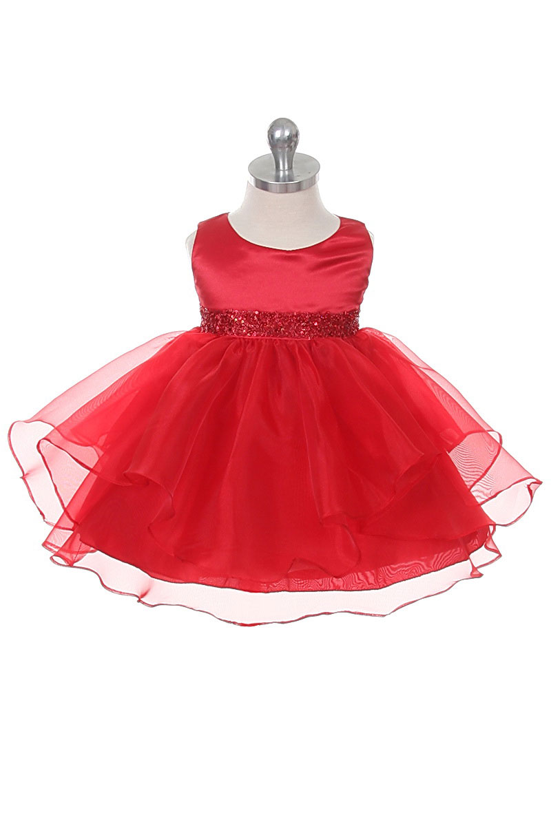 CB_0302Rb - Girls Dress Style 0302- RED Sleeveless Satin and Organza ...