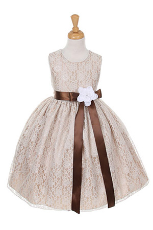 CC_1132CHBR - Girls Dress Style 1132- CHAMPAGNE Dress with BROWN Sash ...