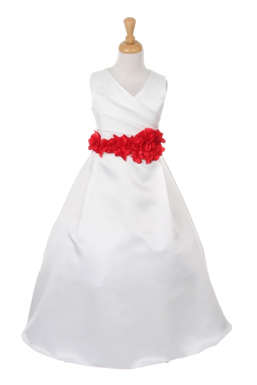 Flower girl dress with red sash best sale