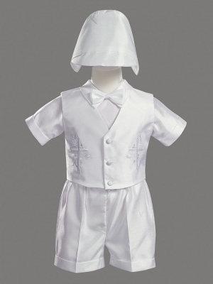Boys Baptism-Christening Vest Set Style 8470- Embroidered Shantung Vest and Shorts Set