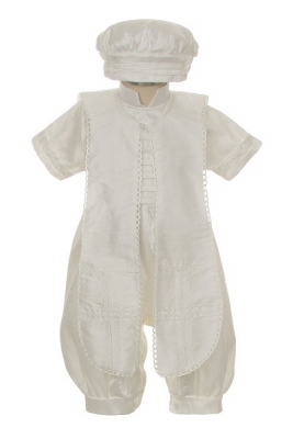 Boys Christening and Baptism Set Style RB100- Choice of White or Ivory Silk Jumper Suit