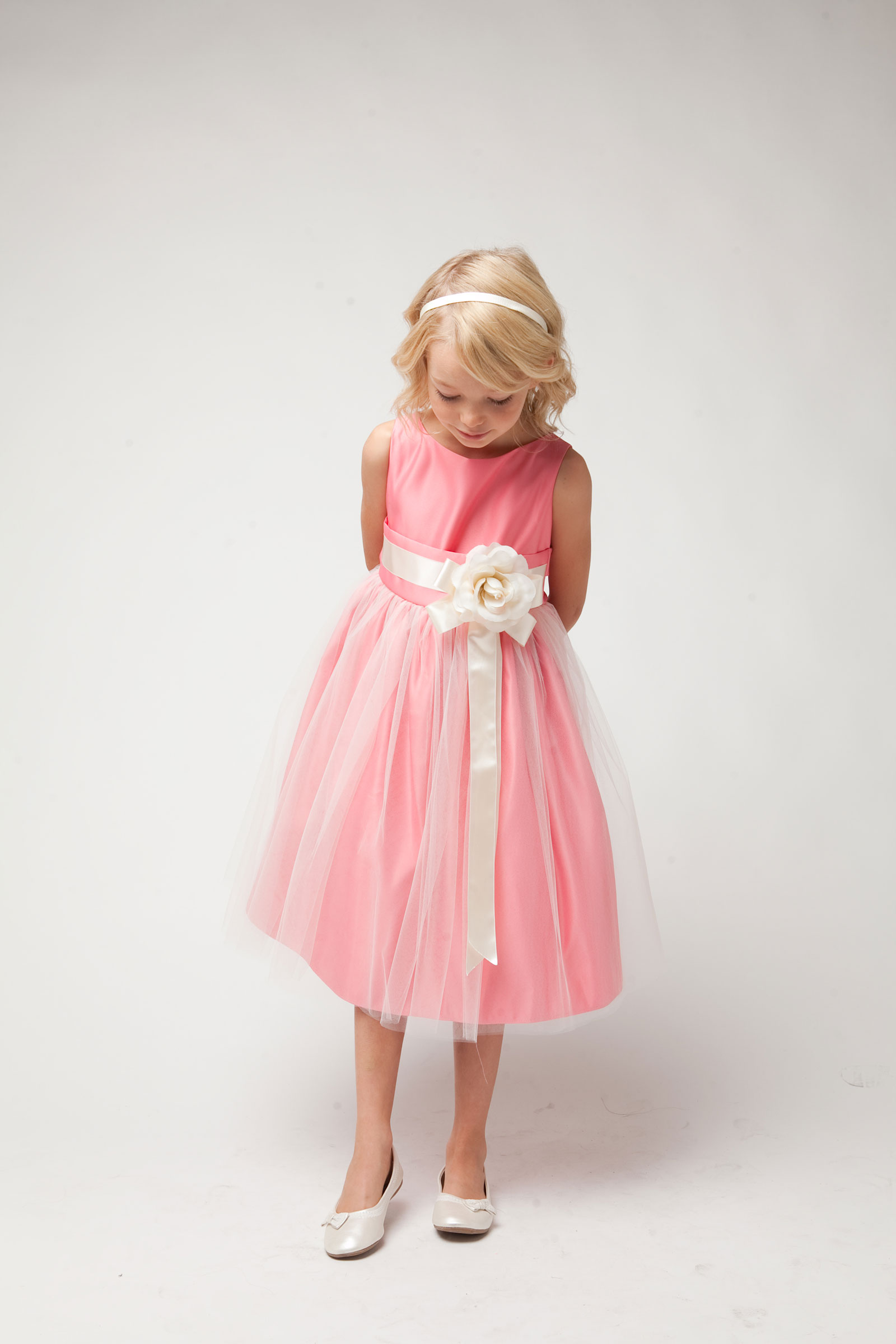 SK_402CO Girls Dress Style 402 CORAL Sleeveless Satin and Tulle