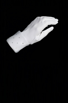 Matte Satin Glove with Organza Cuff with Rhinestone Detailing